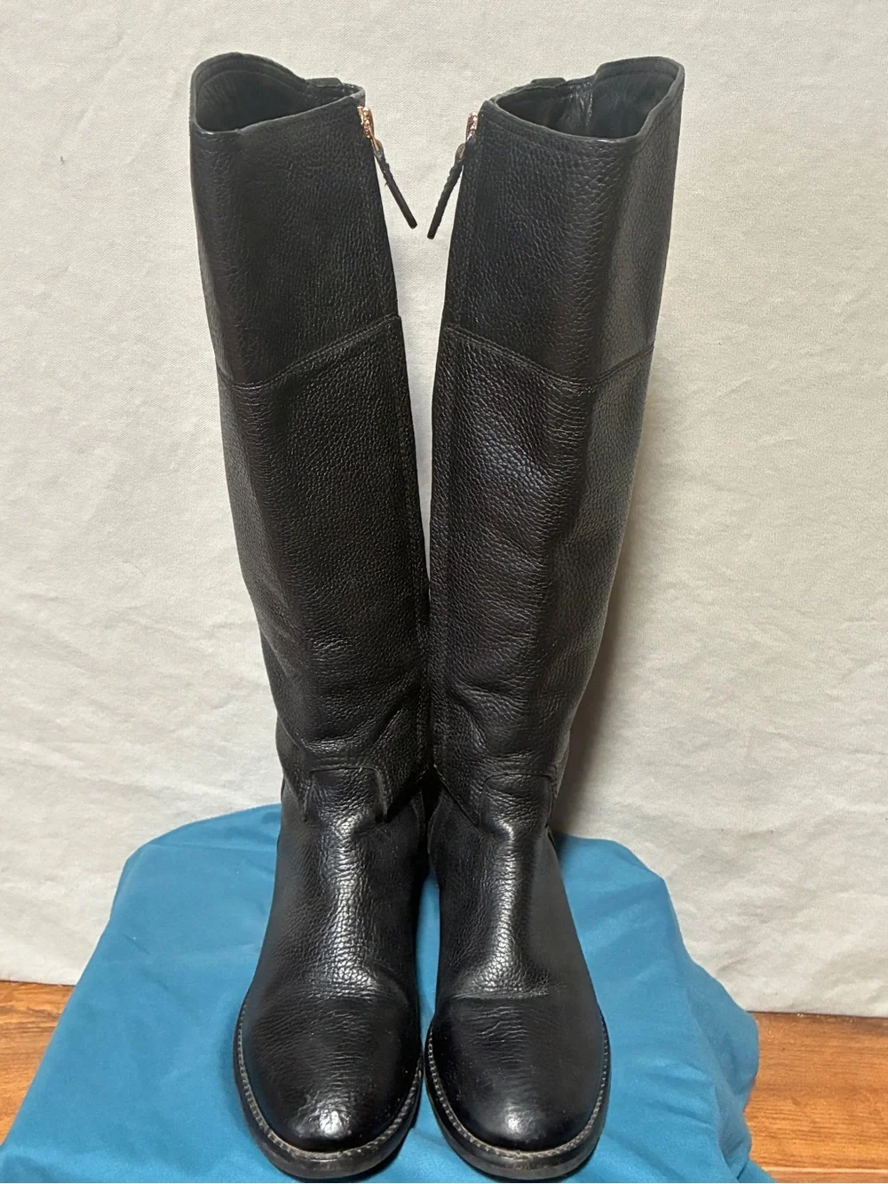 Tory Burch Junction Riding Boots Black Pebbled Leather Womens Knee High Sz 6M